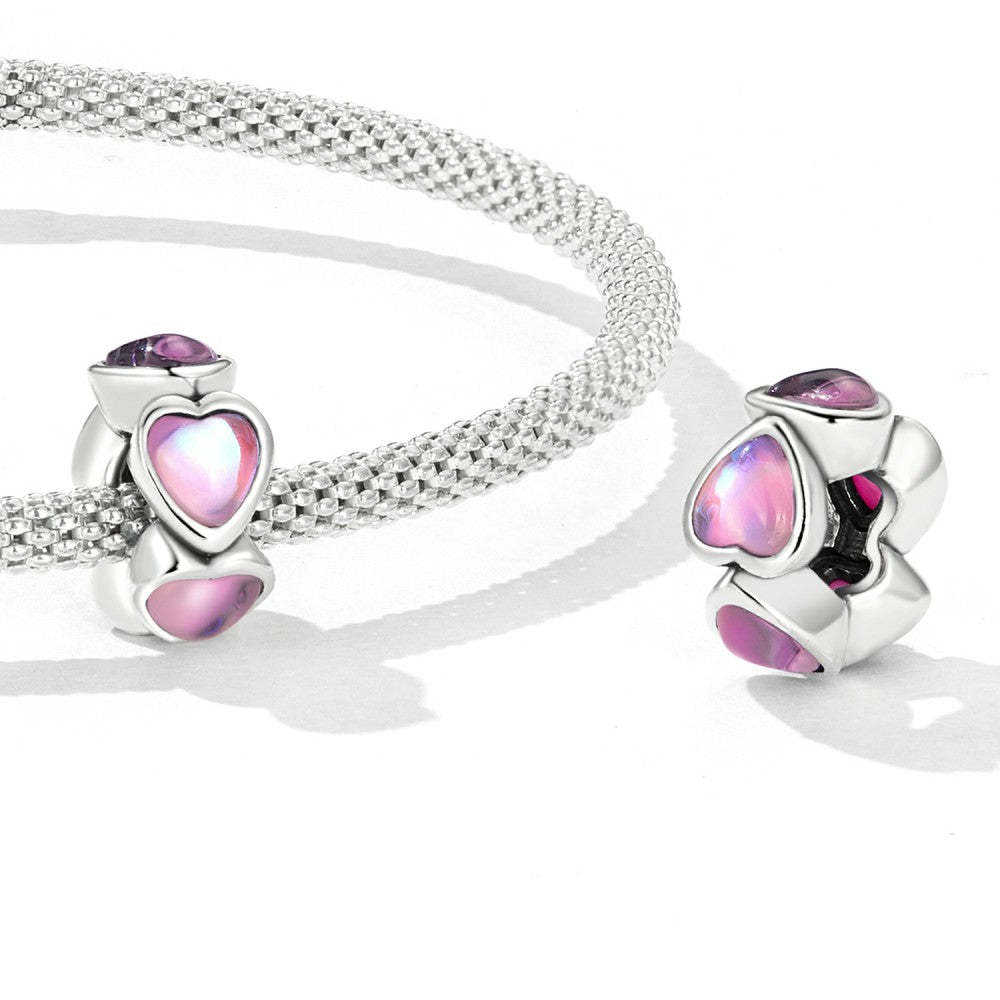 ciondolo distanziatore con tappo in vetro iridescente a forma di cuore, argento sterling 925 dp155