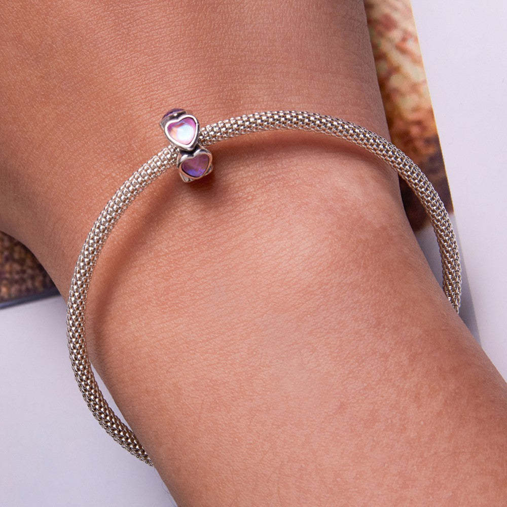 ciondolo distanziatore con tappo in vetro iridescente a forma di cuore, argento sterling 925 dp155