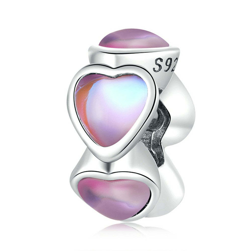 ciondolo distanziatore con tappo in vetro iridescente a forma di cuore, argento sterling 925 dp155