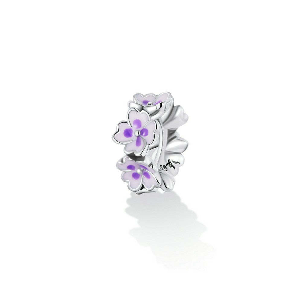 Ciondolo distanziatore con fermaglio a fiori viola in argento sterling 925 dp163