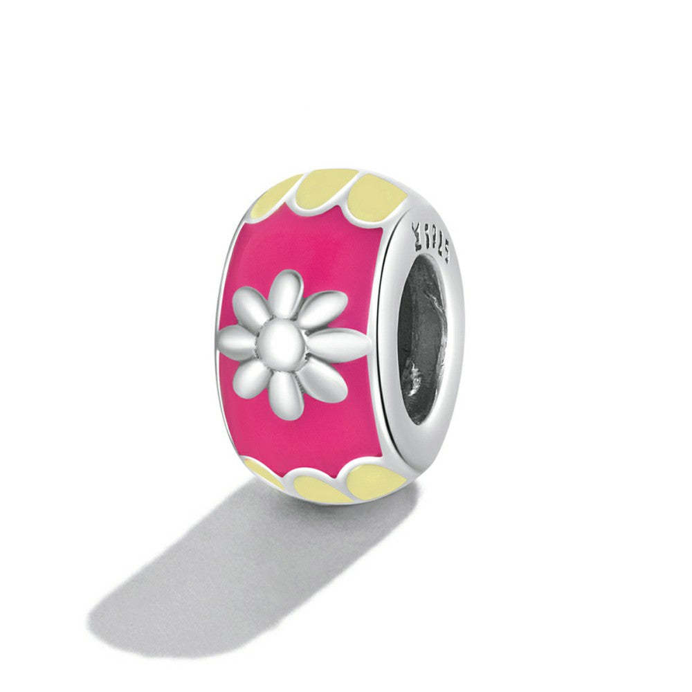 ciondolo distanziatore con tappo rosa e giallo in argento sterling 925 dp164