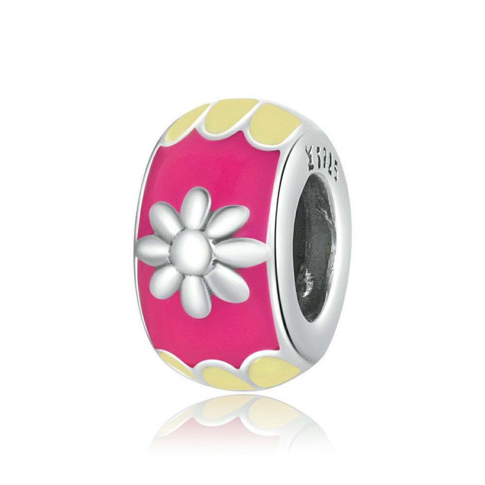 ciondolo distanziatore con tappo rosa e giallo in argento sterling 925 dp164