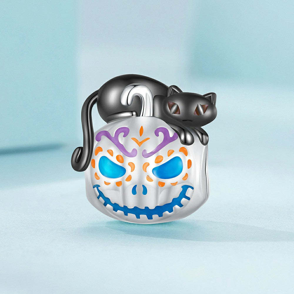 Ciondolo smaltato con luci di zucca di Halloween che si illuminano al buio, regali di Halloween in argento sterling 925 dy1335