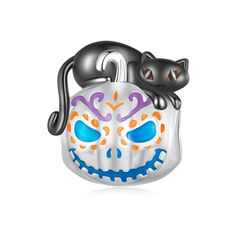 Ciondolo smaltato con luci di zucca di Halloween che si illuminano al buio, regali di Halloween in argento sterling 925 dy1335