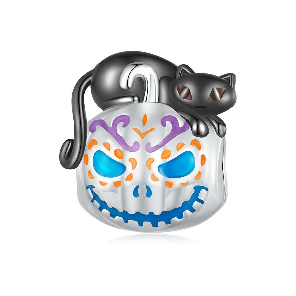 Ciondolo smaltato con luci di zucca di Halloween che si illuminano al buio, regali di Halloween in argento sterling 925 dy1335