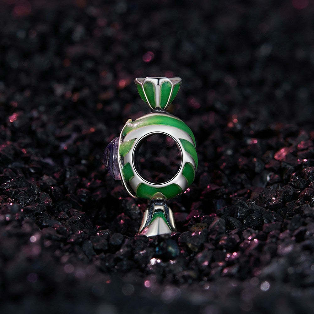 Ciondolo smaltato con caramelle di Halloween che si illumina al buio, regali di Halloween in argento sterling 925 dy1338
