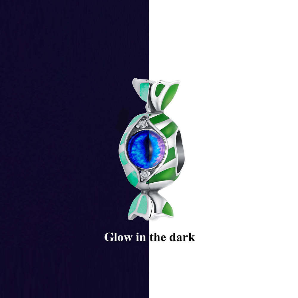 Ciondolo smaltato con caramelle di Halloween che si illumina al buio, regali di Halloween in argento sterling 925 dy1338
