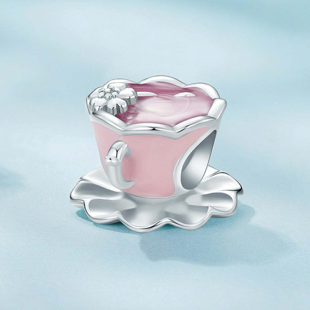 ciondolo floreale smaltato per tazza da tè in argento sterling 925 dy1341