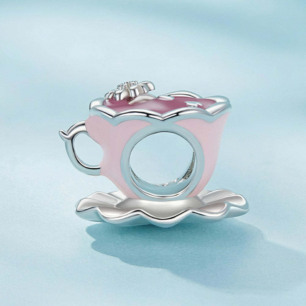 ciondolo floreale smaltato per tazza da tè in argento sterling 925 dy1341