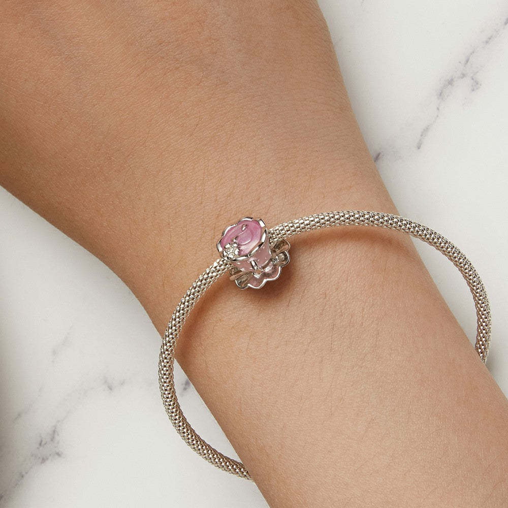 ciondolo floreale smaltato per tazza da tè in argento sterling 925 dy1341