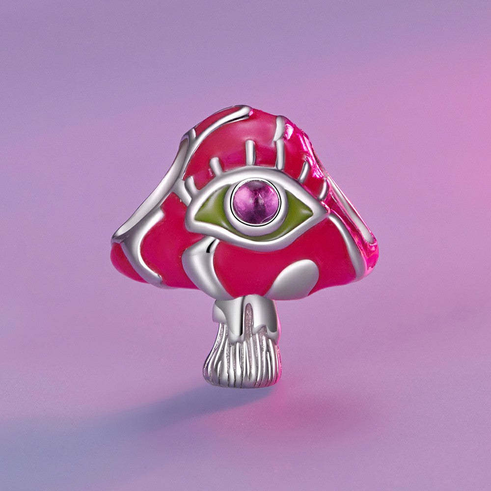 ciondolo smaltato con funghi incantati che si illumina al buio, argento sterling 925 dy1345