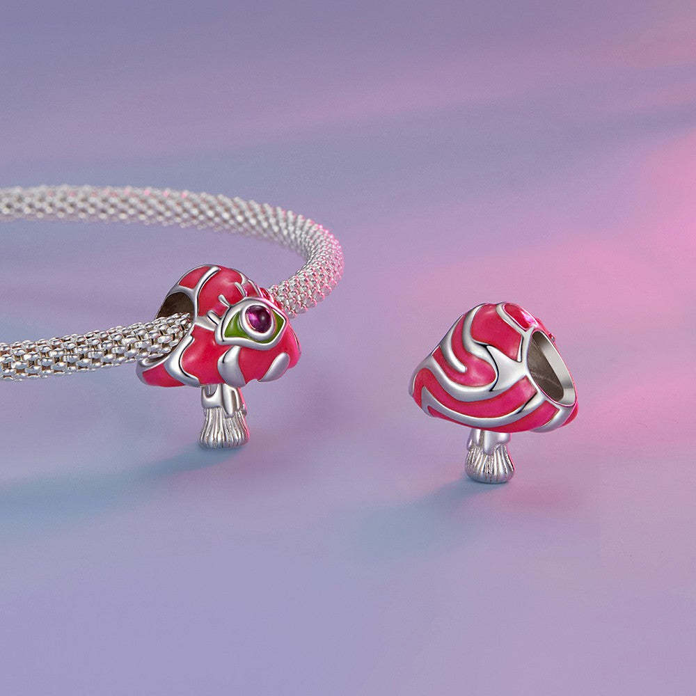 ciondolo smaltato con funghi incantati che si illumina al buio, argento sterling 925 dy1345