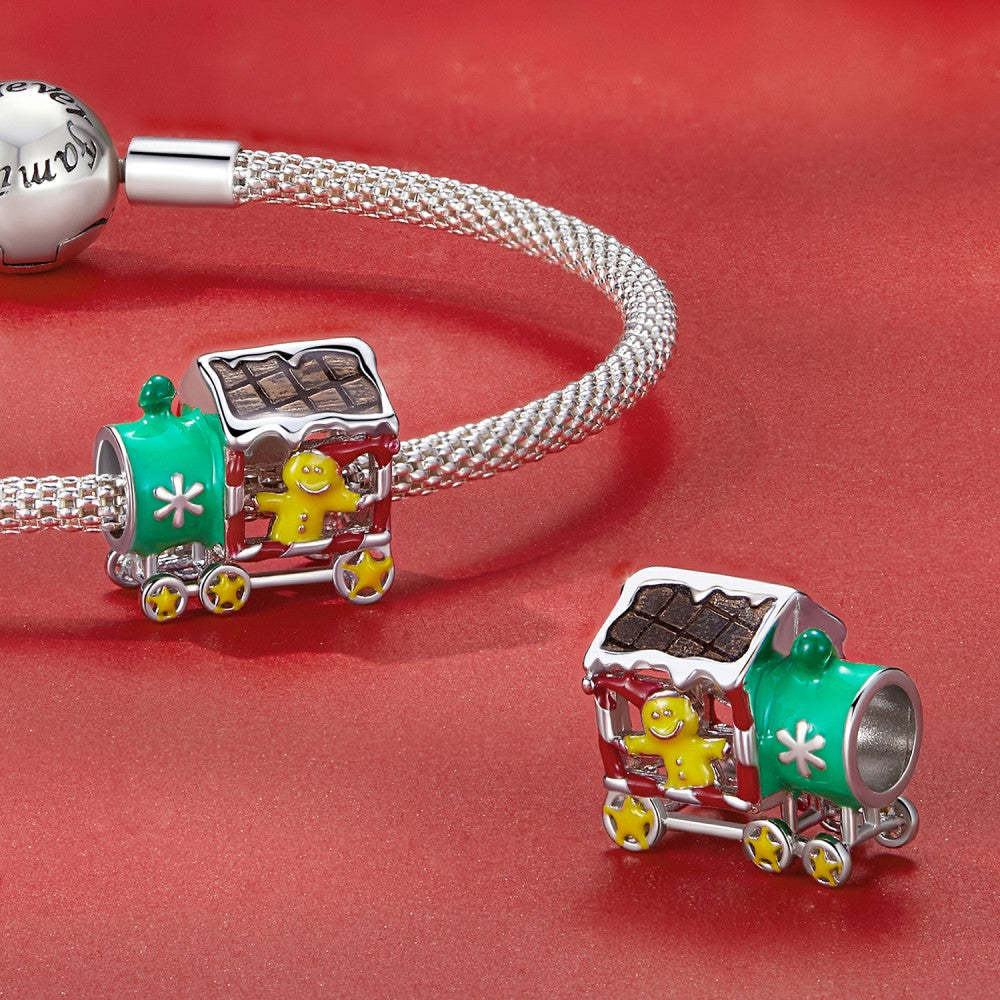 Ciondolo smaltato con treno di Natale, regali di Natale in argento sterling 925 dy1365