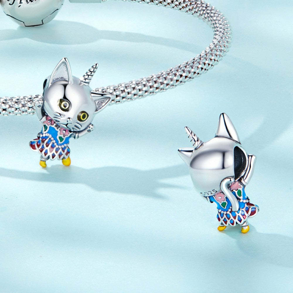 Ciondolo smaltato gatto unicorno regalo in argento sterling 925 per gli amanti degli animali dy1377