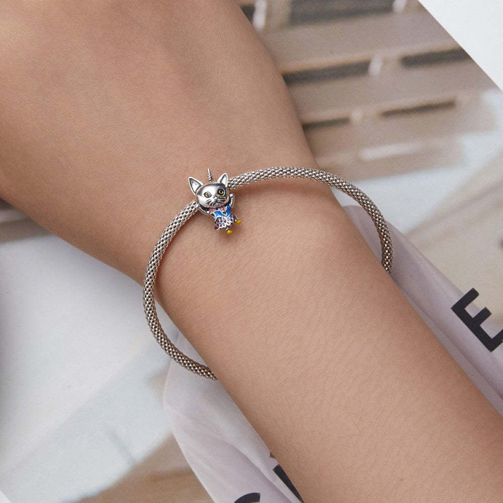 Ciondolo smaltato gatto unicorno regalo in argento sterling 925 per gli amanti degli animali dy1377