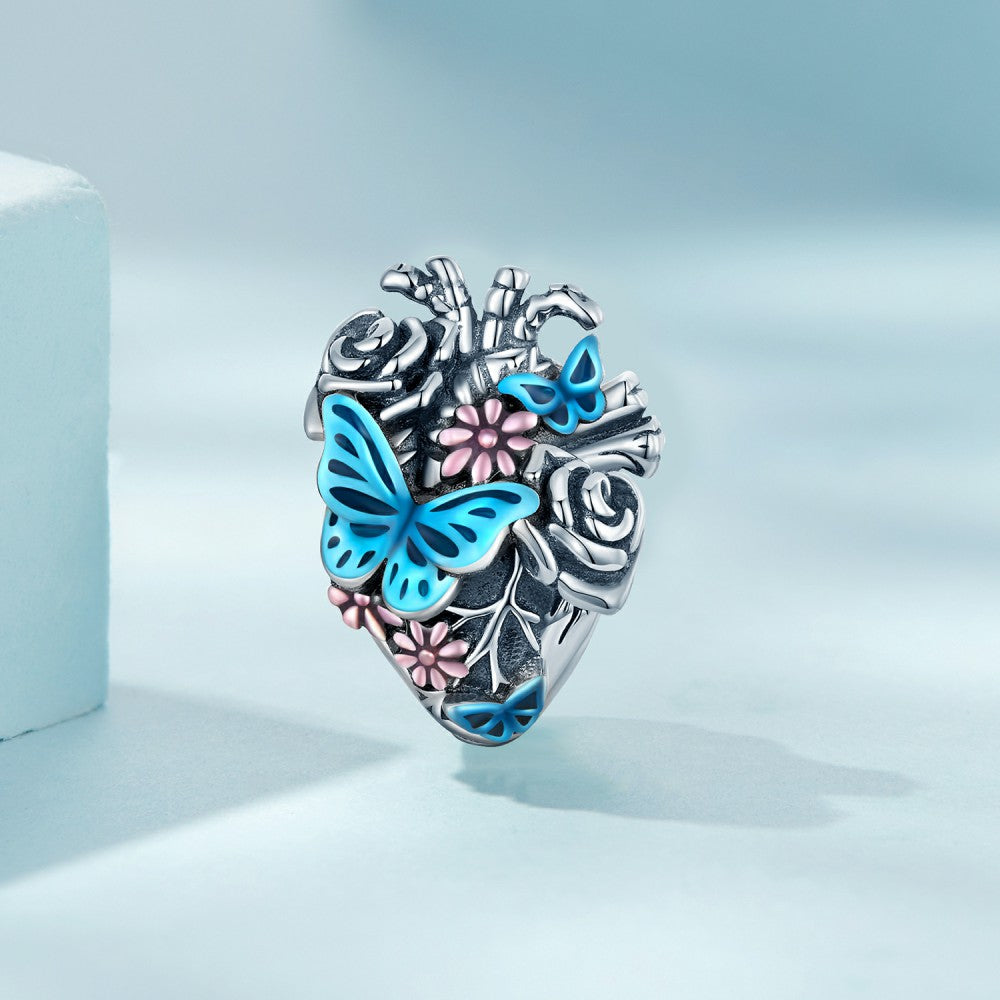 Ciondolo farfalla smaltata a cuore in argento sterling 925 dy1381