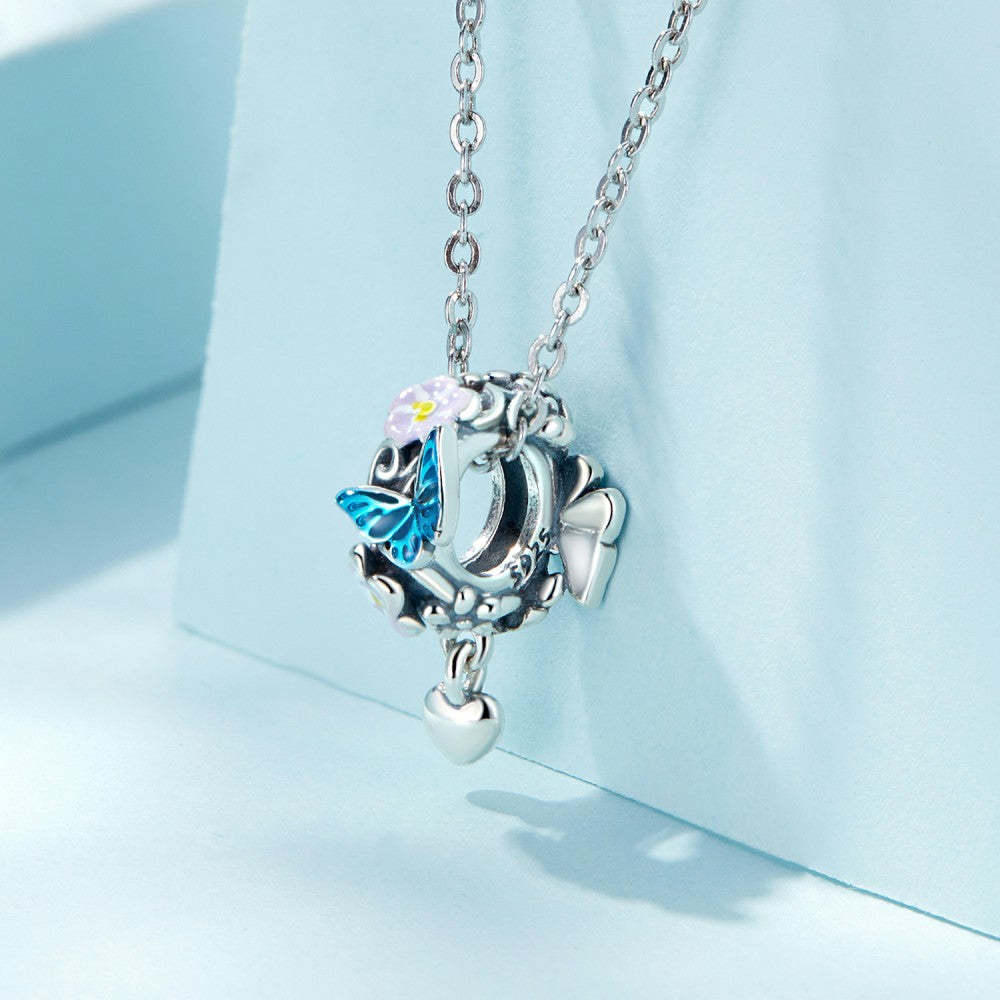 Ciondolo cuore smaltato a forma di fiore in argento sterling 925 dy1383