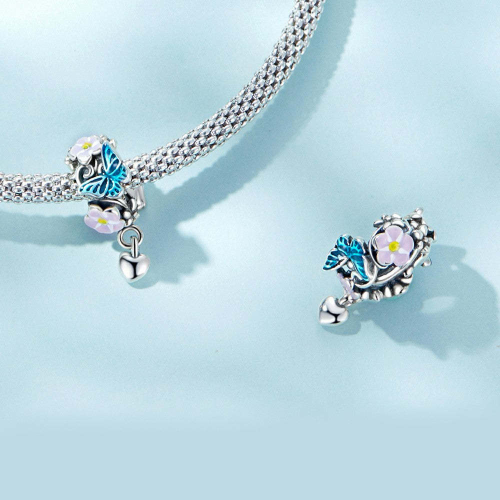 Ciondolo cuore smaltato a forma di fiore in argento sterling 925 dy1383