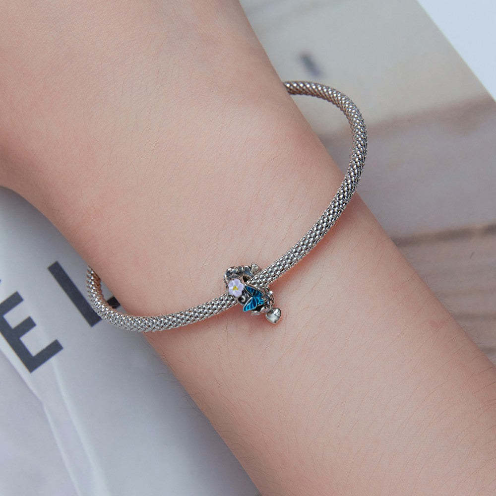 Ciondolo cuore smaltato a forma di fiore in argento sterling 925 dy1383