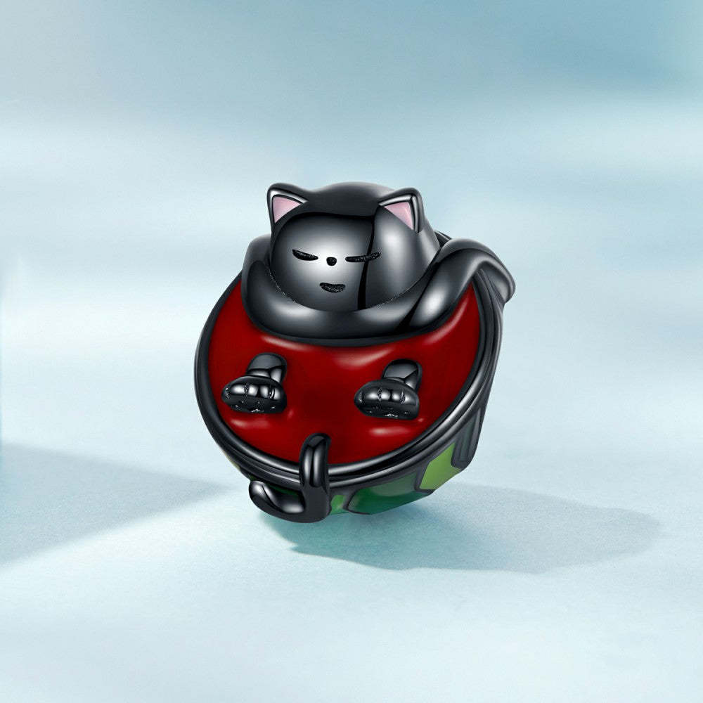 Ciondolo smaltato gatto anguria regalo in argento sterling 925 per gli amanti degli animali dy1384