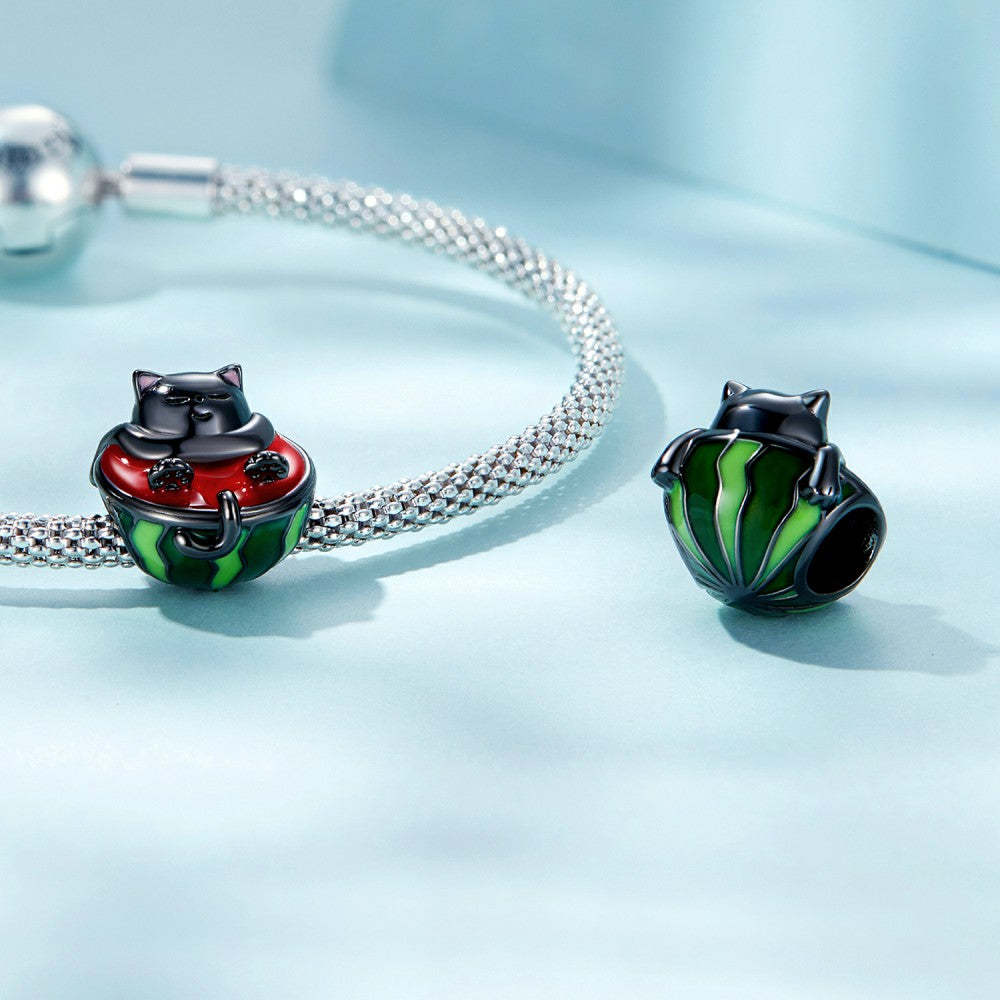 Ciondolo smaltato gatto anguria regalo in argento sterling 925 per gli amanti degli animali dy1384