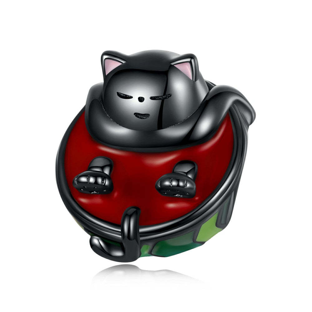 Ciondolo smaltato gatto anguria regalo in argento sterling 925 per gli amanti degli animali dy1384