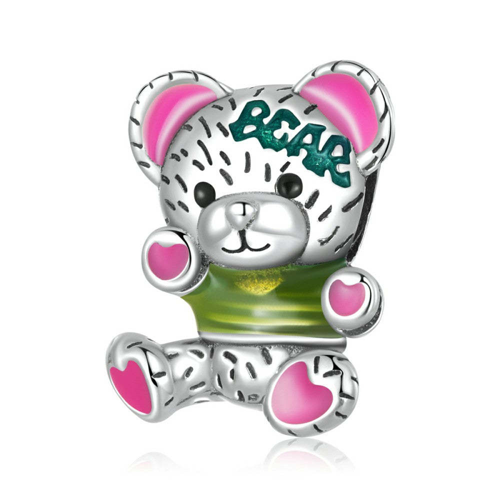 Ciondolo smaltato per bambola con orsetto neon in argento sterling 925 dy1399