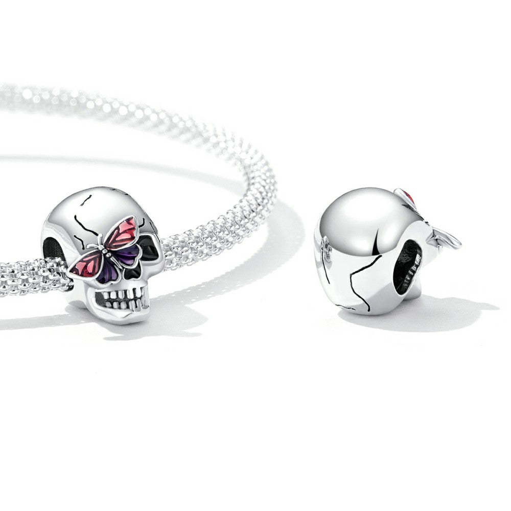 Ciondolo vintage con teschio smaltato in argento sterling 925, regali di Halloween dy1400