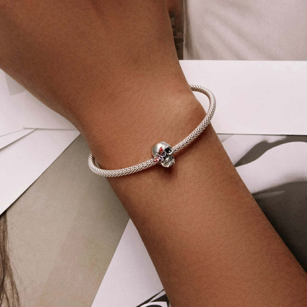 Ciondolo vintage con teschio smaltato in argento sterling 925, regali di Halloween dy1400