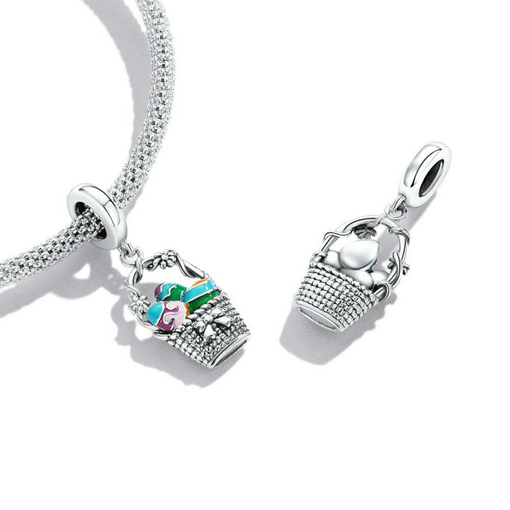 Ciondolo smaltato a forma di cesto di uova di Pasqua, regali di Pasqua in argento sterling 925, dy1404