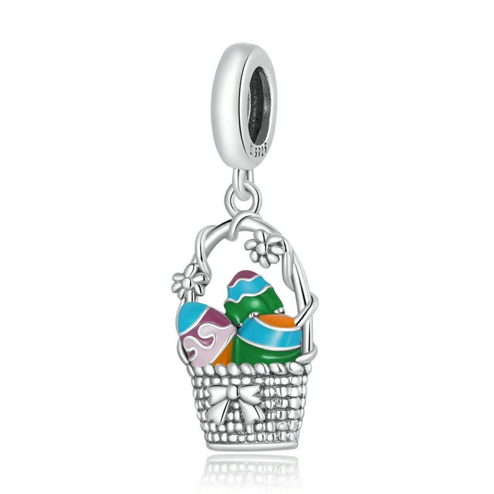 Ciondolo smaltato a forma di cesto di uova di Pasqua, regali di Pasqua in argento sterling 925, dy1404
