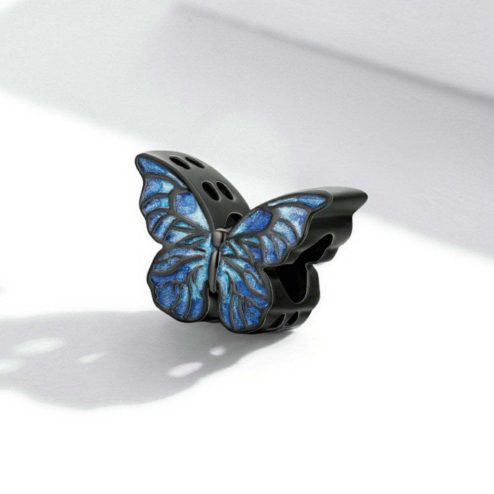 Ciondolo farfalla smaltata scura in argento sterling 925 dy1414
