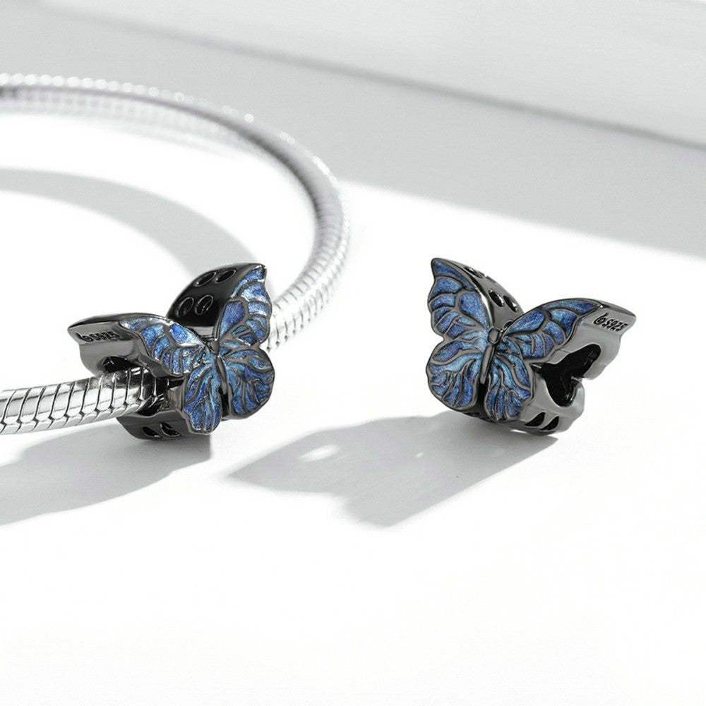 Ciondolo farfalla smaltata scura in argento sterling 925 dy1414