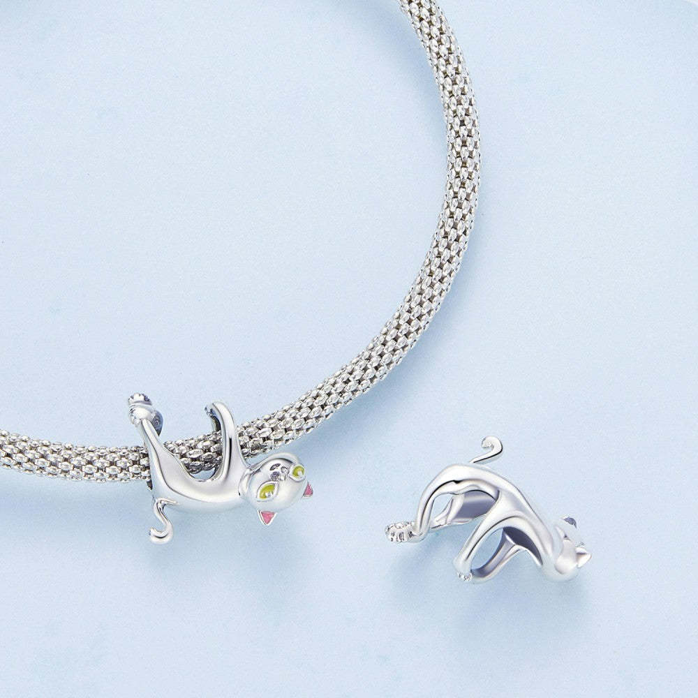 adorabile ciondolo smaltato a forma di gatto nero, regalo in argento sterling 925 per gli amanti degli animali domestici dy1415