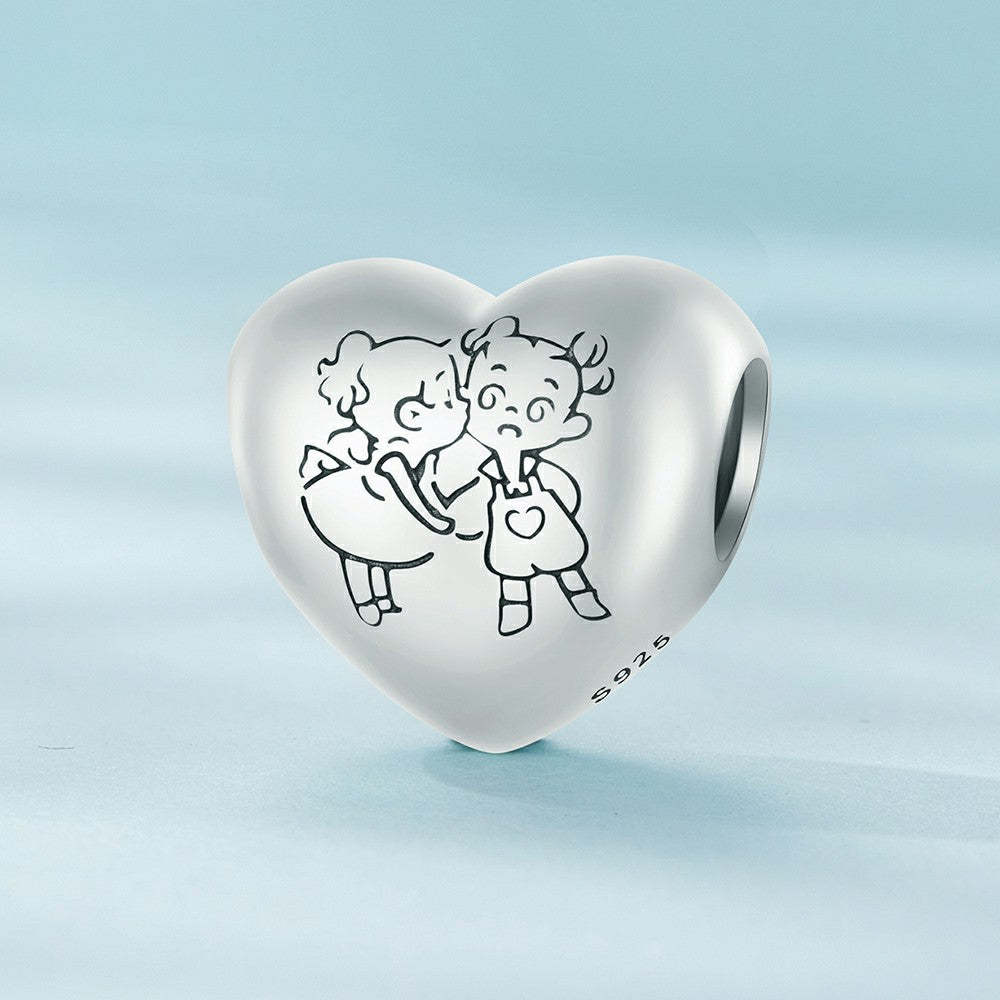 ciondolo a forma di cuore delle sorelle bacio in argento sterling 925 fj1418