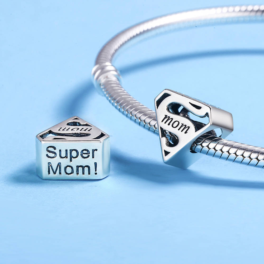 Ciondolo cara super mamma, regali per la festa della mamma in argento sterling 925 fj1421