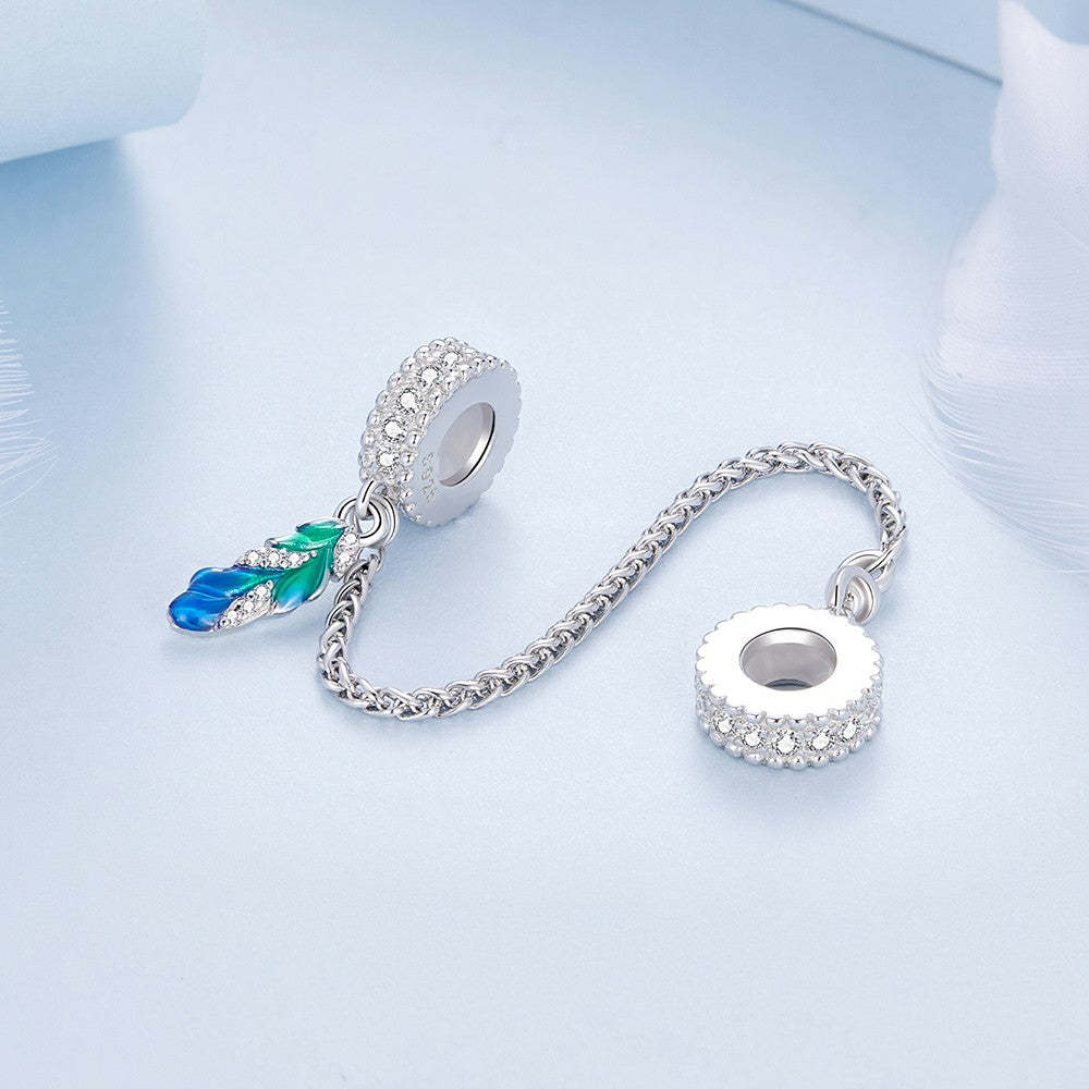 delicata catena con ciondolo di sicurezza con piume in argento sterling 925 gsf1063