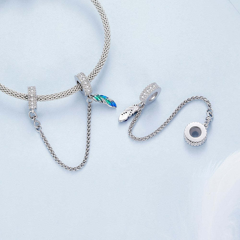 delicata catena con ciondolo di sicurezza con piume in argento sterling 925 gsf1063