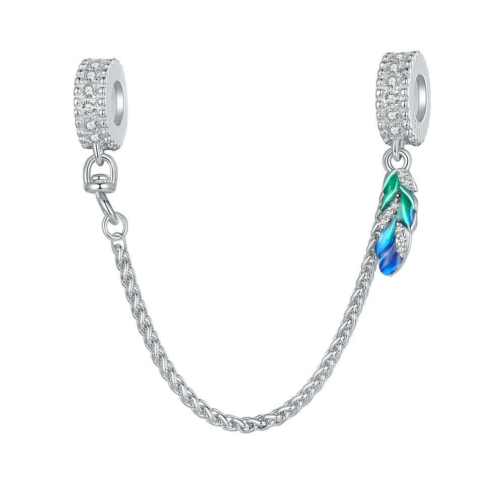 delicata catena con ciondolo di sicurezza con piume in argento sterling 925 gsf1063