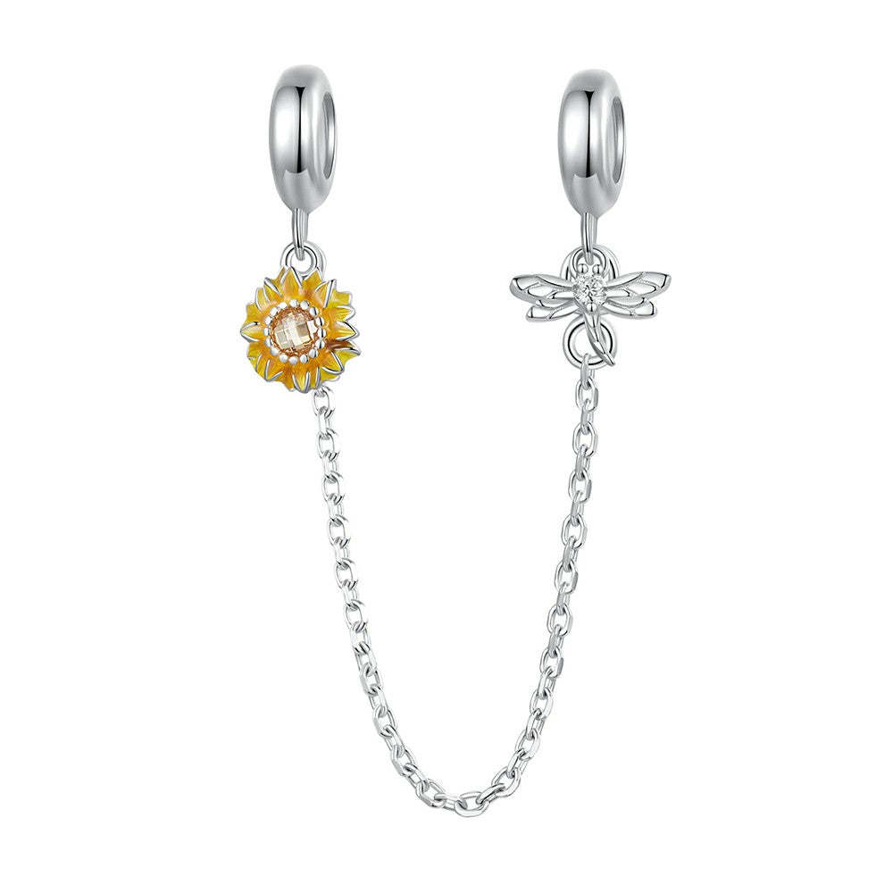 Catena con ciondolo di sicurezza libellula girasole in argento sterling 925 gsf1065