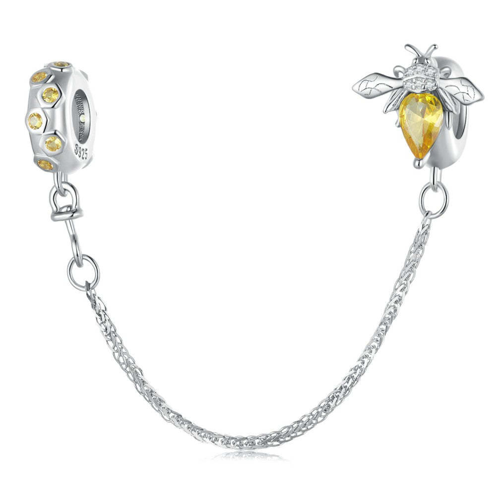 Catena con ciondolo di sicurezza con ape e diamante, argento sterling 925 gsf1069