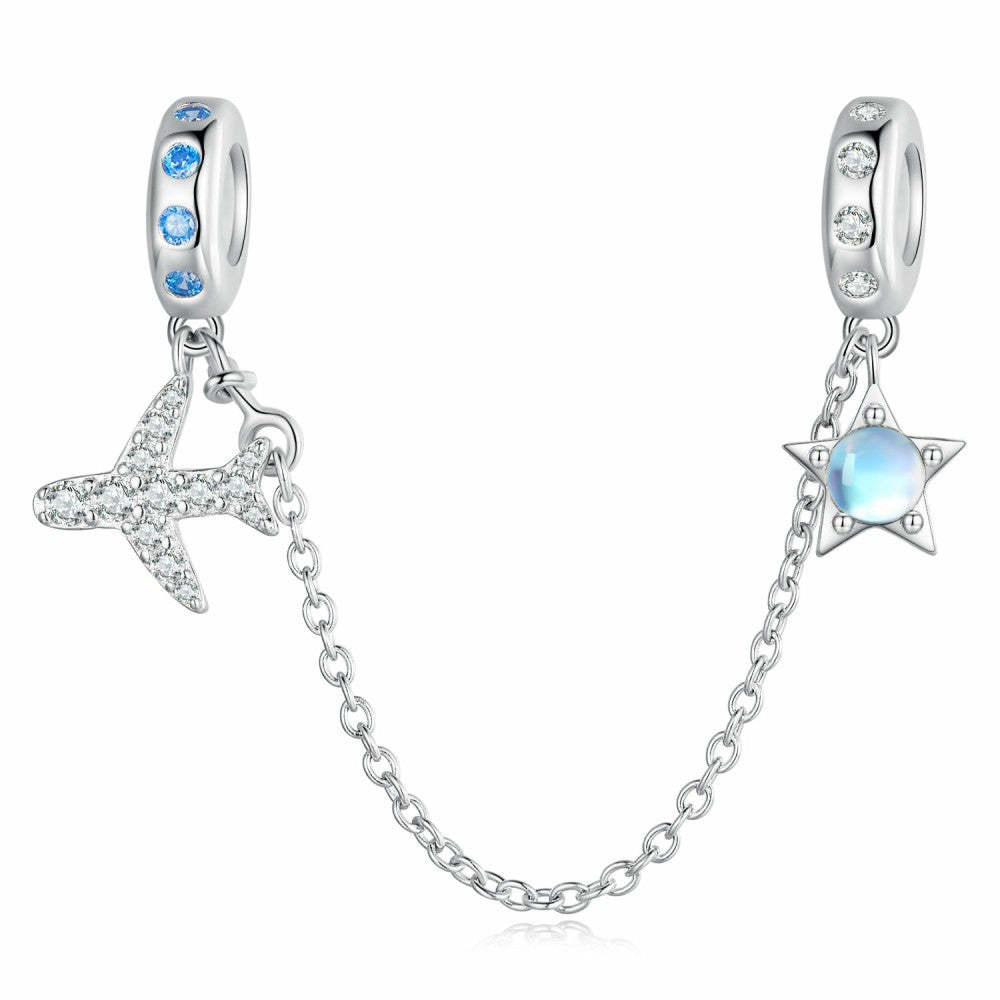 Catena con ciondolo di sicurezza per cielo stellato e aereo, in argento sterling 925 gsf1070