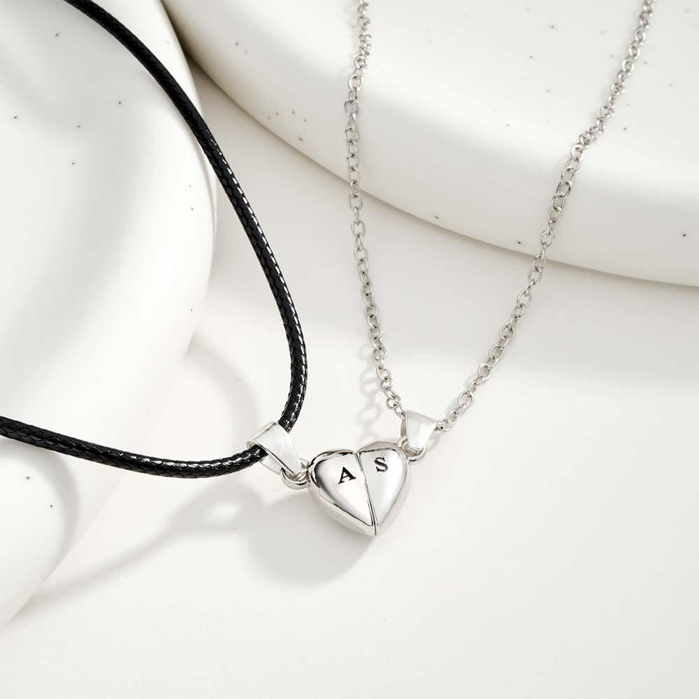 Collana A Catena Con Lettera Personalizzata Con Cuore Magnetico, Collana A Catena Per Coppie - soufeelit