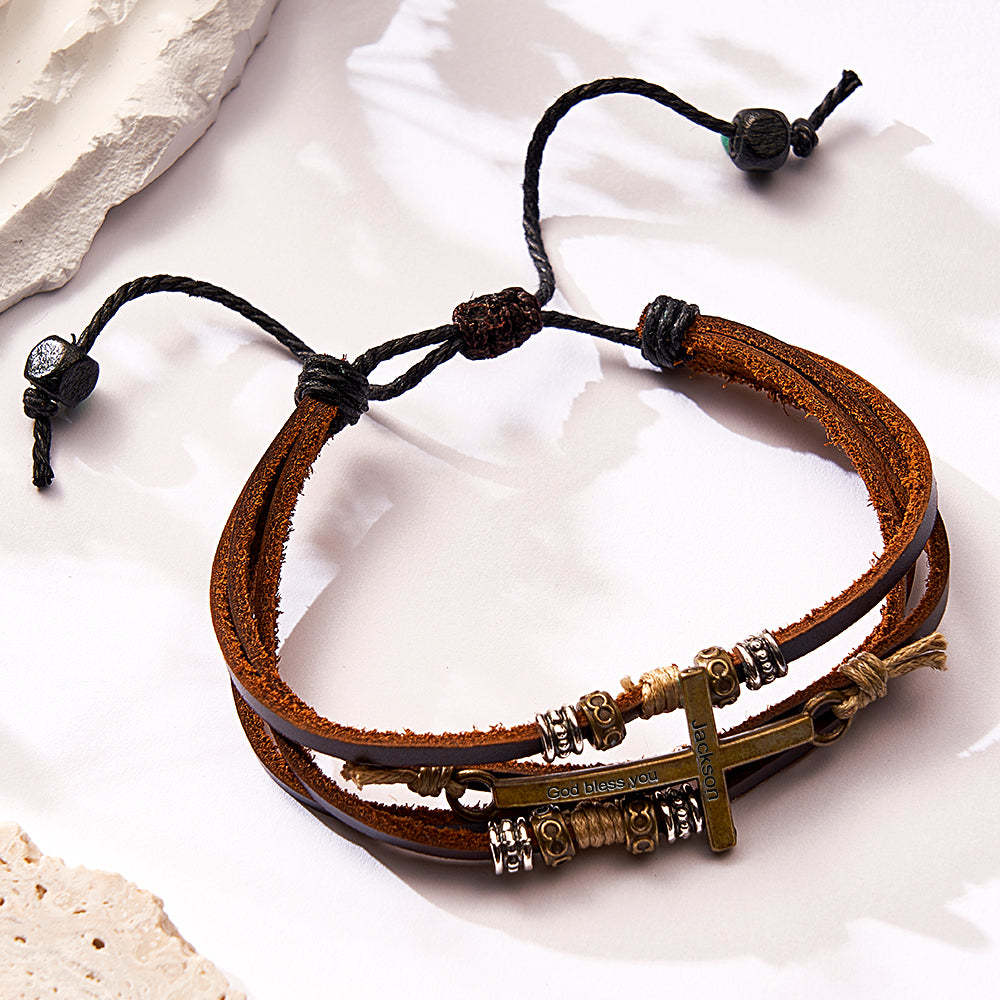 Bracciale Con Nome Personalizzato Stack Regalo Croce Roma Retrò - soufeelit