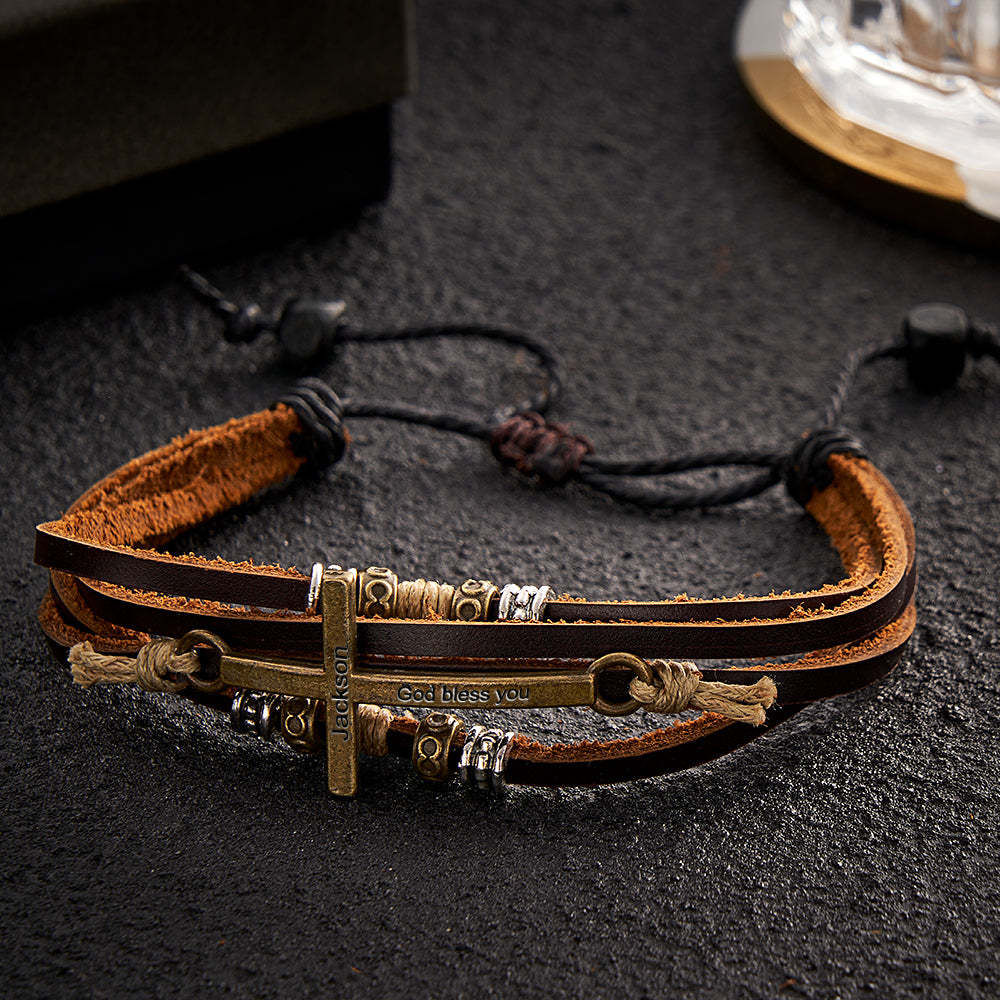 Bracciale Con Nome Personalizzato Stack Regalo Croce Roma Retrò - soufeelit