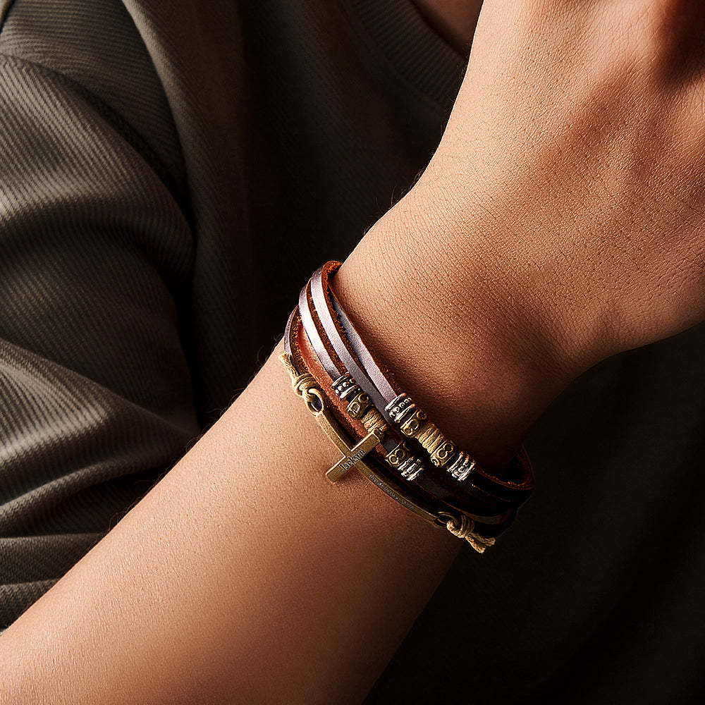 Bracciale Con Nome Personalizzato Stack Regalo Croce Roma Retrò - soufeelit