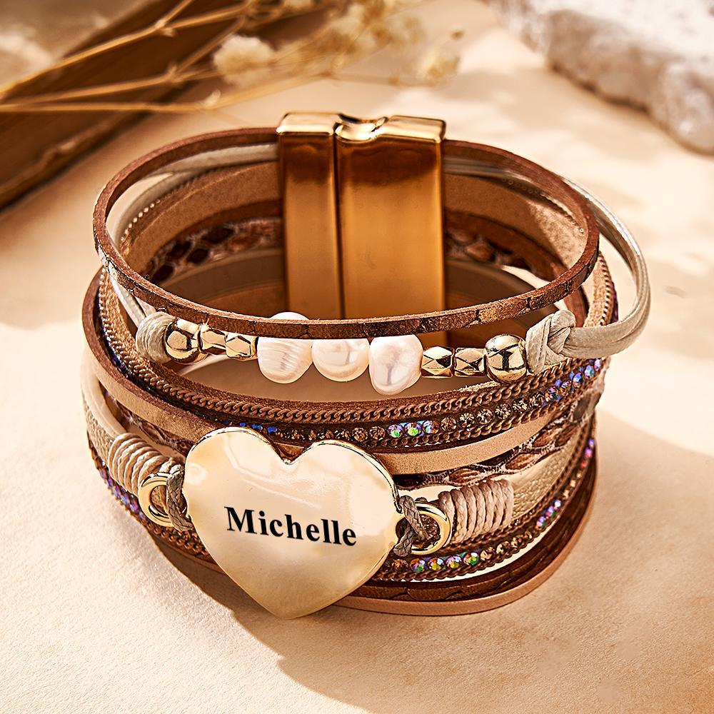 Braccialetti Avvolgenti Con Perle Barocche, Bracciale In Pelle Da Donna Con Nome Personalizzato, Splendidi - soufeelit
