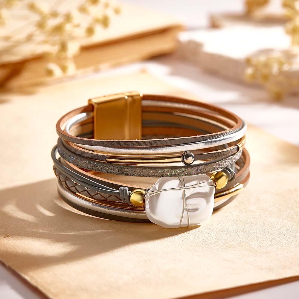 Bracciale In Pelle Con Nome Personalizzato, Avvolgente Barocco, Regalo Bohémien - soufeelit