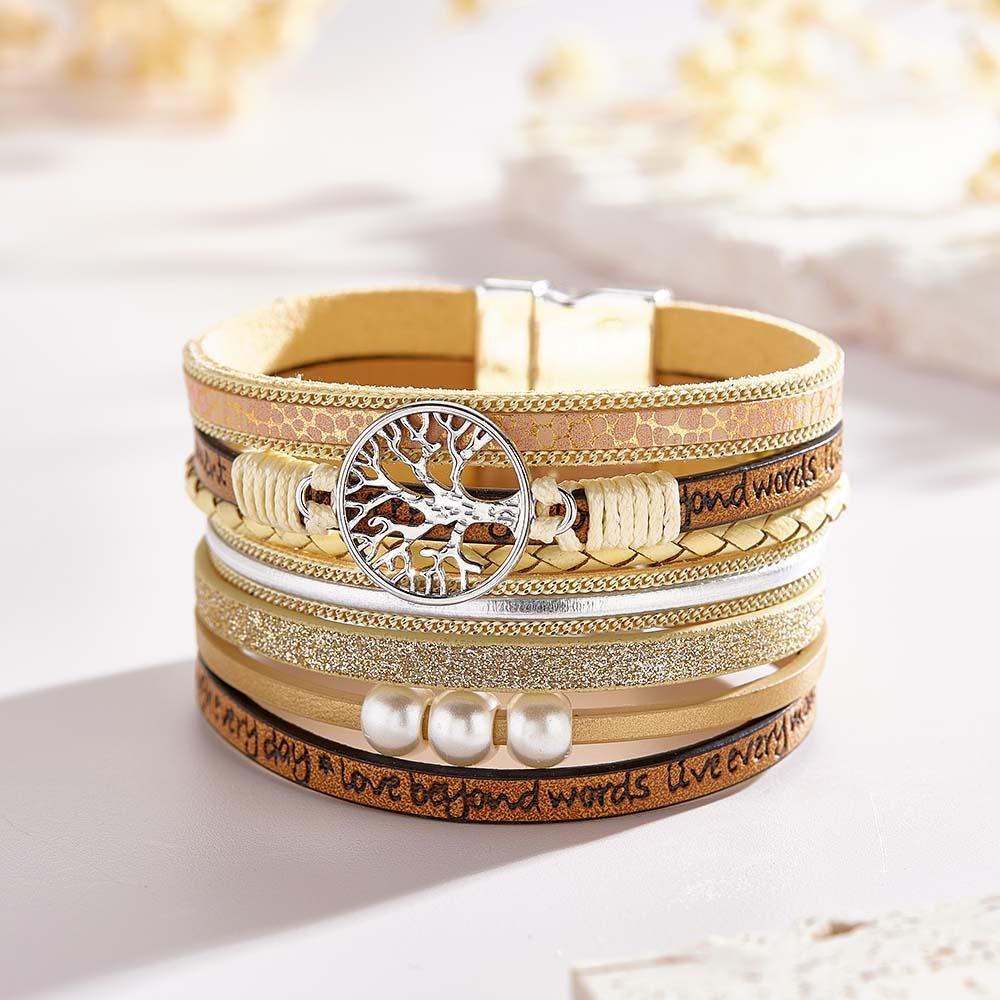Braccialetti In Pelle Da Donna Con Albero Della Vita Ispiratore Personalizzato Inciso - soufeelit