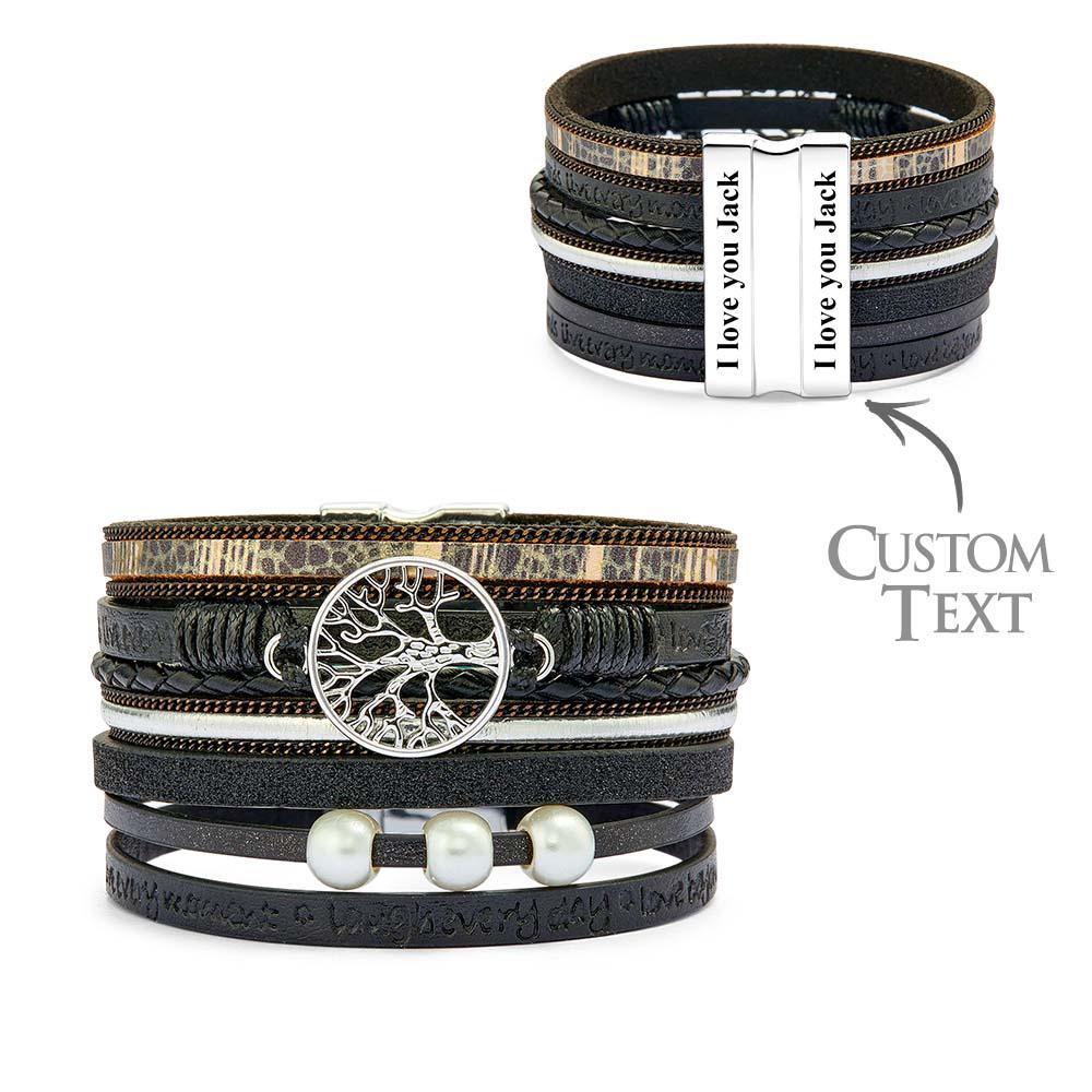 Braccialetti In Pelle Da Donna Con Albero Della Vita Ispiratore Personalizzato Inciso - soufeelit
